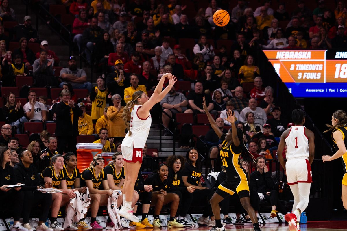 Logan Nissley shooting a three pointer during a Nebraska game